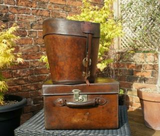 Victorian Solid Leather Double Top Hat Hat Box Equestrian