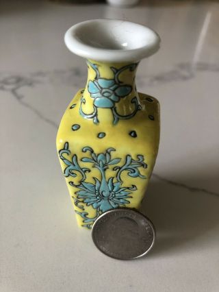Antique Miniature Chinese Blue And Yellow Turquoise Vase Vintage