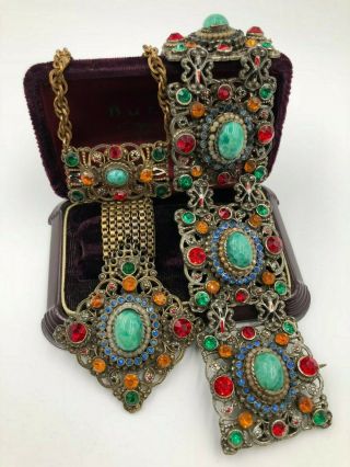 Antique Set Necklace/pendant Brooch Bracelet Byzantine Renaissance Revival Czech