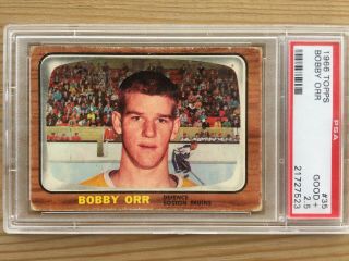 Vintage Nhl Hockey Boston Bruins 35 Bobby Orr 1966 Topps Rookie Card Psa 2.  5