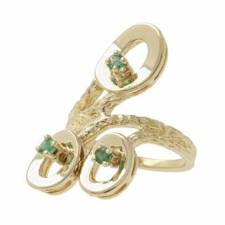 Ladies Estate 14k Yellow Gold Green Emerald Gemstone Oval Wrap Bypass Ring