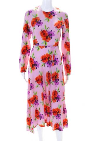 Msgm Womens Vintage Floral Print A Line Silk Dress Pink Size Italian 38 10973409