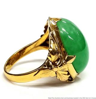 14K Gold Fine Untreated Type A Jadeite Jade Signed Vintage 1950s Chinese Ring 4