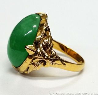 14K Gold Fine Untreated Type A Jadeite Jade Signed Vintage 1950s Chinese Ring 5