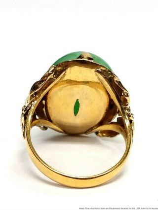 14K Gold Fine Untreated Type A Jadeite Jade Signed Vintage 1950s Chinese Ring 6