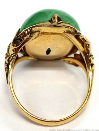 14K Gold Fine Untreated Type A Jadeite Jade Signed Vintage 1950s Chinese Ring 7