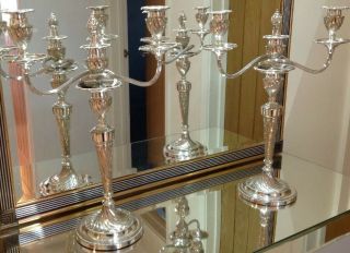 Outstanding Silver Plated Candelabra Circa 1850 17.  5 " Tall By He & Co