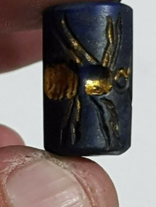 Extremely Rare Ancient Cylinder Seal Lapis Lazulli/bee 300 Bc.  6.  0 Gr.  18 Mm