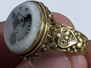 Extremely Rare Medieval Silver Ring Seal Rare White Stone.  9.  0 Gr.  18,  5 Mm