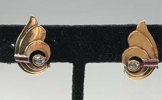 18k Yellow Gold Retro 1940s Ruby & Rose Cut Diamond Clip Earrings