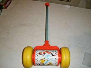 Vintage Fisher Price Melody Chime Roller Push Toy No.  757 1963 Wooden Handle