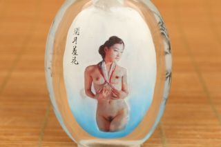 rare chinese old glass hand painting art belle statue snuff bottle collectable 2