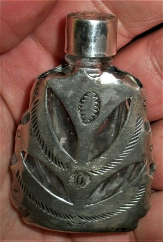 Antique C.  1930 Navajo Sterling Silver Perfume Bottle Case Great Stampwork Vafo