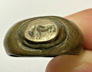 Ancient Greek Bronze Ring Seal With Bull 8.  2gr 25.  2mm (inner 21.  1mm)