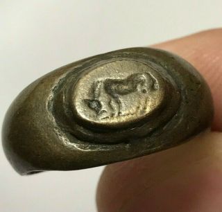 ANCIENT GREEK BRONZE RING SEAL WITH BULL 8.  2gr 25.  2mm (inner 21.  1mm) 2