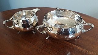 Antique Silver Arts And Crafts Jug & Bowl By Charles Edwards 1919