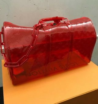Louis Vuitton Virgil Keepall 50 Bag Hand Shoulder Red Bandouliere Auth Rare 5