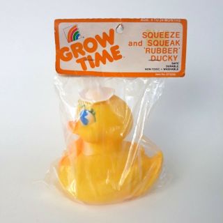 Vintage Grow Time Squeeze & Squeak Rubber Ducky Sailor Duck 1980 