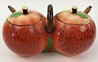 Maruhon Ware Hand Painted Japan Double Jellyjam Jar W/spoons Fruit Apple?