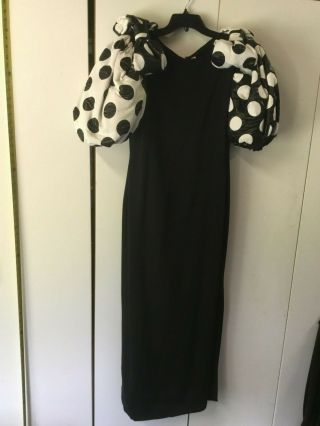 Ann Lawrence I.  Magnin Black & White Dots Bows Ball Gown Dress Sz 10