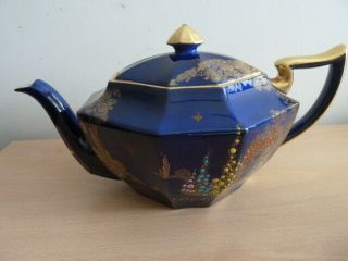 Rare Shelley Queen Anne Tea Pot Archway Of Roses Blue Background