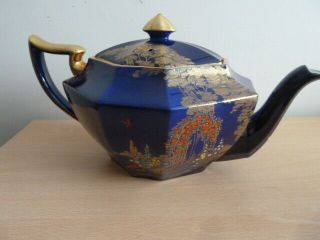 RARE SHELLEY QUEEN ANNE TEA POT ARCHWAY OF ROSES BLUE BACKGROUND 4