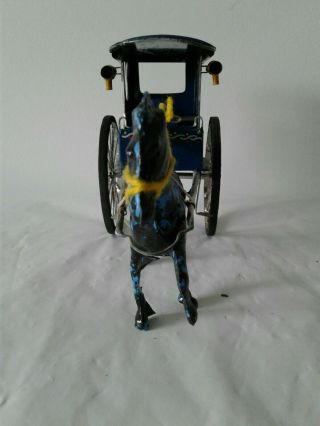 Vintage Philippines Tin Horse Buggy Toy With Plastic Horse 2