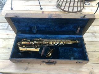 Large Vintage Antique Conn Saxophone Sax Musical Instrument In Case