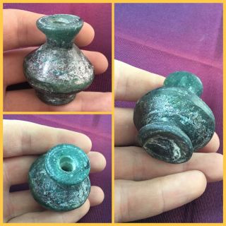 Rare Ancient Roman Green Glass Bottle,  2nd To 4th Century Ad