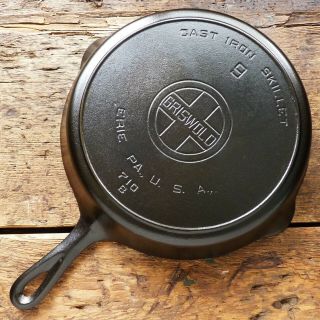 Vintage Griswold Cast Iron Skillet Frying Pan 9 Large Block Logo - Ironspoon