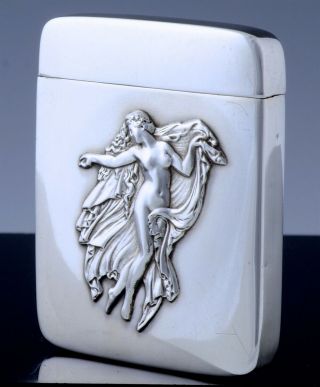 Rare C1900 Art Nouveau Sterling Silver Nude Maiden Figural Match Safe Vesta Case
