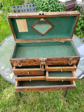 Maybe Union Tool Box Wood Vtg Carpenter Chest Antique 5 Drawer Machinist