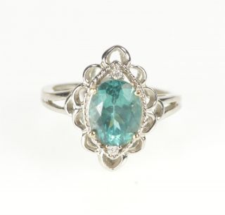 10k Teal Kyanite Diamond Accent Ornate Filigree Ring Size 6 White Gold 02