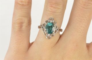 10K Teal Kyanite Diamond Accent Ornate Filigree Ring Size 6 White Gold 02 5