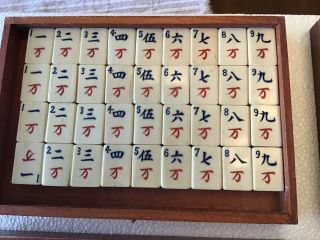 Antique vintage Mah Jong set,  bamboo bone tiles,  wooden case, 5