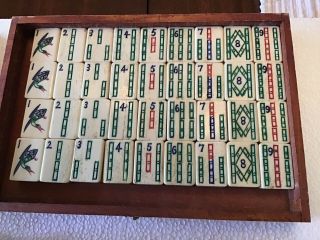 Antique vintage Mah Jong set,  bamboo bone tiles,  wooden case, 7