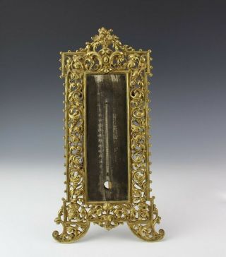 Antique Ornate Victorian Era Cast Brass Easel Back Desk Thermometer Frame Wsc Nr