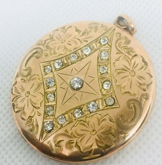 Large Antique Victorian Locket Gold Filled Pastes Etched Vintage Jewelry