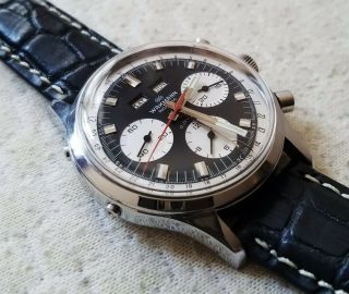 Old Big Wakmann Valjoux 72c Stainless Steel Chronograph C/w Vintage Leather Band