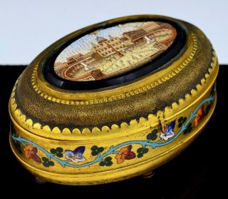 Exquisite 19thc C Roccheggiani Roma Italian Mirco Mosaic Enamel Ring Jewelry Box