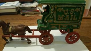 Cast Iron Vintage Toy - Horse Drawn Us Mail Wagon W/driver 11 1/2 " And Horse
