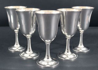 5 Vintage Wallace Sterling Silver Water Wine Goblets,  No Monogram,