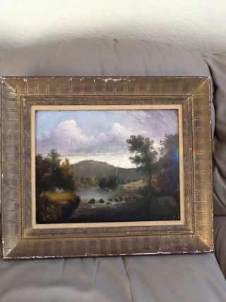 Antique 1838 Josiah Wolcott,  View In Stow,  Massachusetts Oil Painting