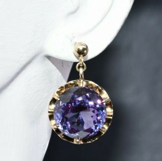 Vintage 14k Yellow Gold Synthetic Color Change Sapphire Dangle Drop Earrings