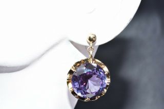 Vintage 14k Yellow Gold Synthetic Color Change Sapphire Dangle Drop Earrings 7