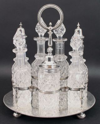 RARE 1869 Antique English Sterling Silver,  Cut Glass 7 Piece Cruet Condiment Set 2
