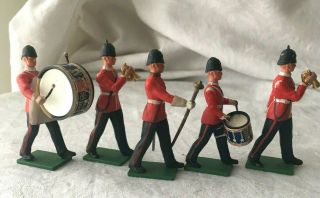 5 Pc Vintage 1950s Britains Ltd England Marching Band Plastic Soldiers,  Drums