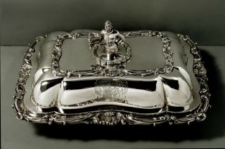 English Sterling Entree Dish 1839 James Crest - Figural Handle