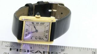 Cartier Paris vintage 18K gold mechanical men ' s watch w/ Blue sapphire crown 2