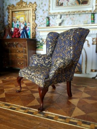 Antique Vintage Dollhouse Miniature Artisan Wing Chair 2 1:12 4